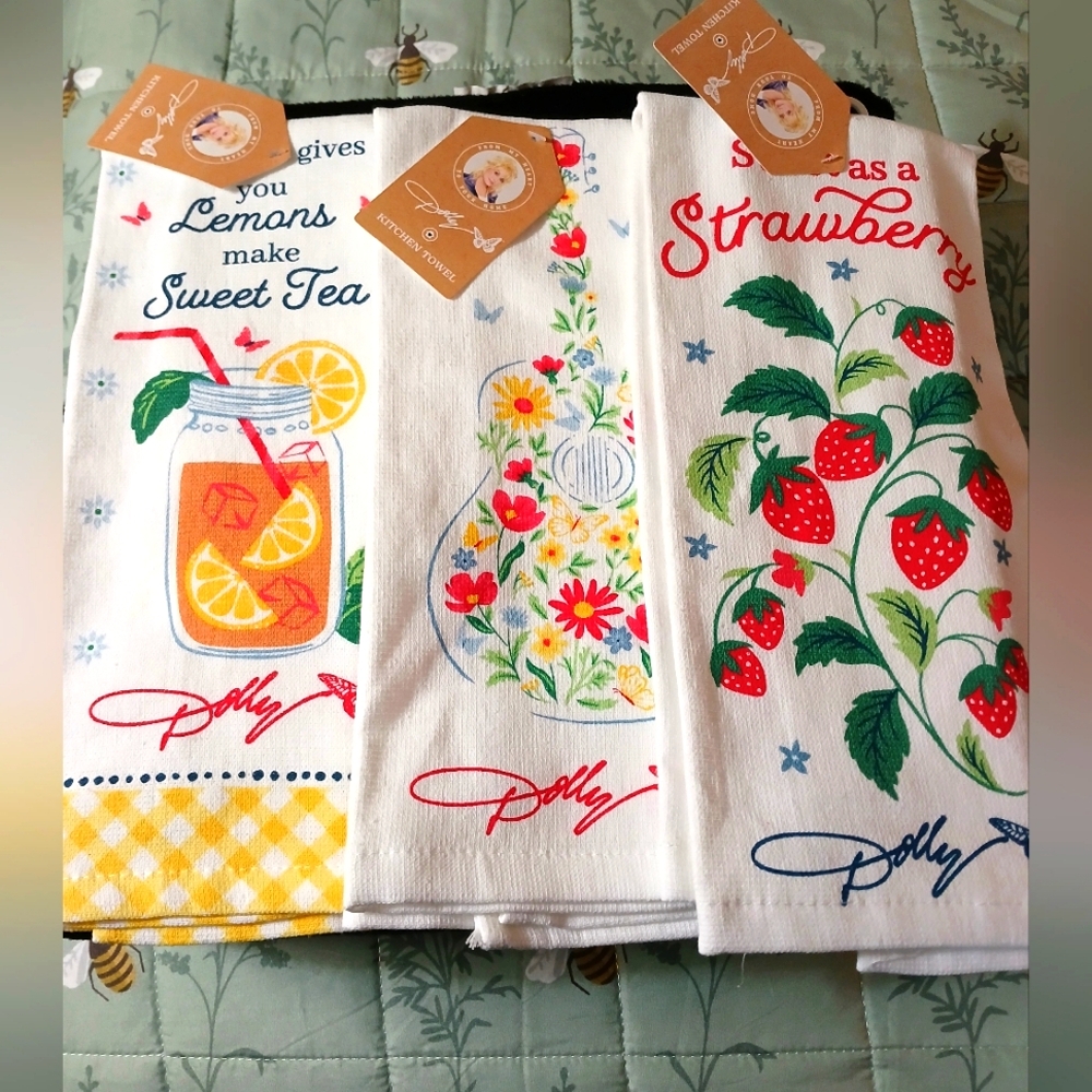 Lot of Three DG Dolly Parton Cotton Kitchen Towels